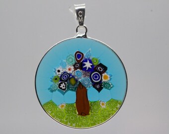 26mm Authentic Murano Millefiori Pendant 925 Stamped Italian Sterling Silver from Murano, Italy - TQT2e