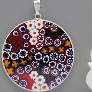 36mm Authentic Murano Glass Millefiori Pendant 925 Italian Sterling Silver - RDBK2-