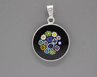 18mm Murano Millefiori Pendant 925 Stamped Italian Sterling Silver - BKF"