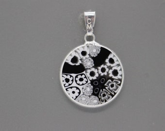 18mm Murano Millefiori Pendant 925 Stamped Italian Sterling Silver - BKWD2f