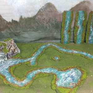 The ORIGINAL MODULAR  Deluxe Waterfall + River Set 23pc.s in all  from Foofighterubu Custom Wargame Terrain Studio USA est.2005