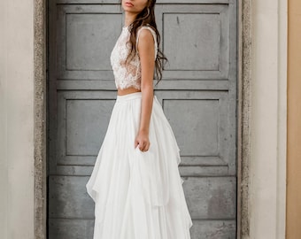 Abito da sposa due pezzi, vestito sposa due pezzi, abito matrimonio  spiaggia, abito da sposa pizzo, abito da sposa seta, abito da sposa boho