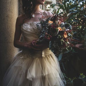 Tulle wedding dress in champagne color and strapless top image 5