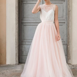 2 piece wedding dress, wedding separates, bridal separates, tulle wedding dress, blush wedding dress, tulle wedding skirt, blush tulle skirt