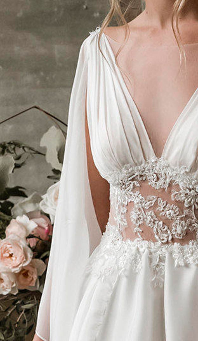 Grecian wedding dress, grecian wedding gown, grecian bridal gown, bohemian wedding dress, boho wedding dress, beach wedding dress image 2