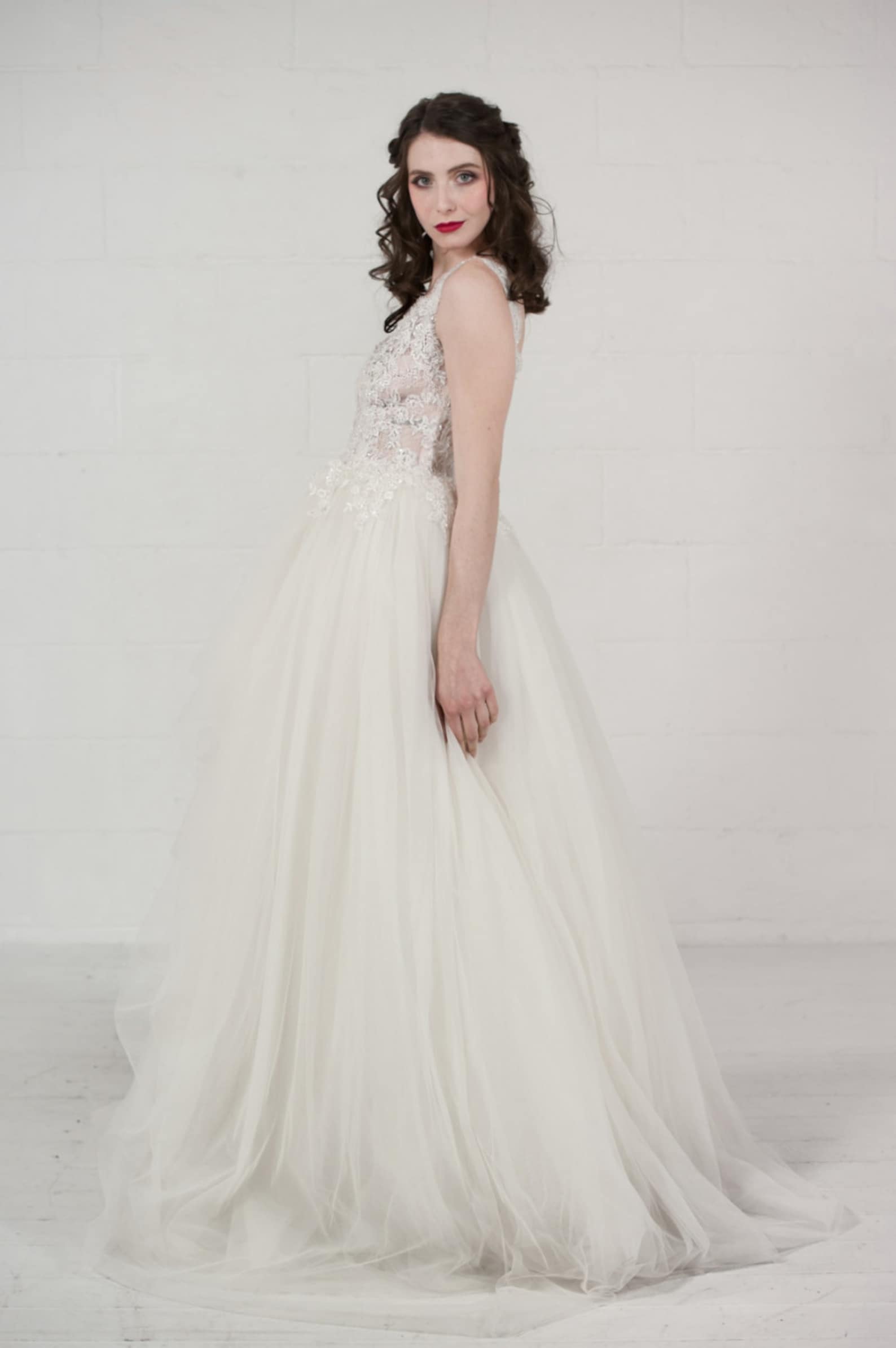Elizabeth Tulle Wedding Dress with Lace bodice in ivory