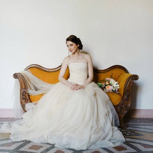 Tulle wedding dress in champagne color and strapless top image 2