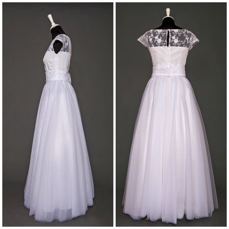 Long tulle wedding dress, lace wedding dress, lace bridal gown, beach wedding dress, bohemian wedding dress, simple boho wedding dress image 5