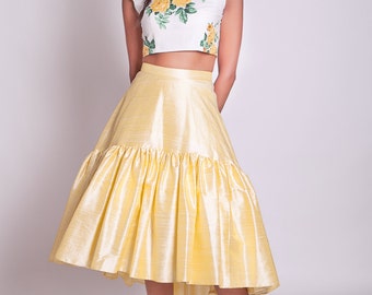 50s style high low skirt, full 50s skirt, hi lo skirt, yellow ruffle skirt, yellow bridesmaid skirt, prom skirt, asymmetrical skirt