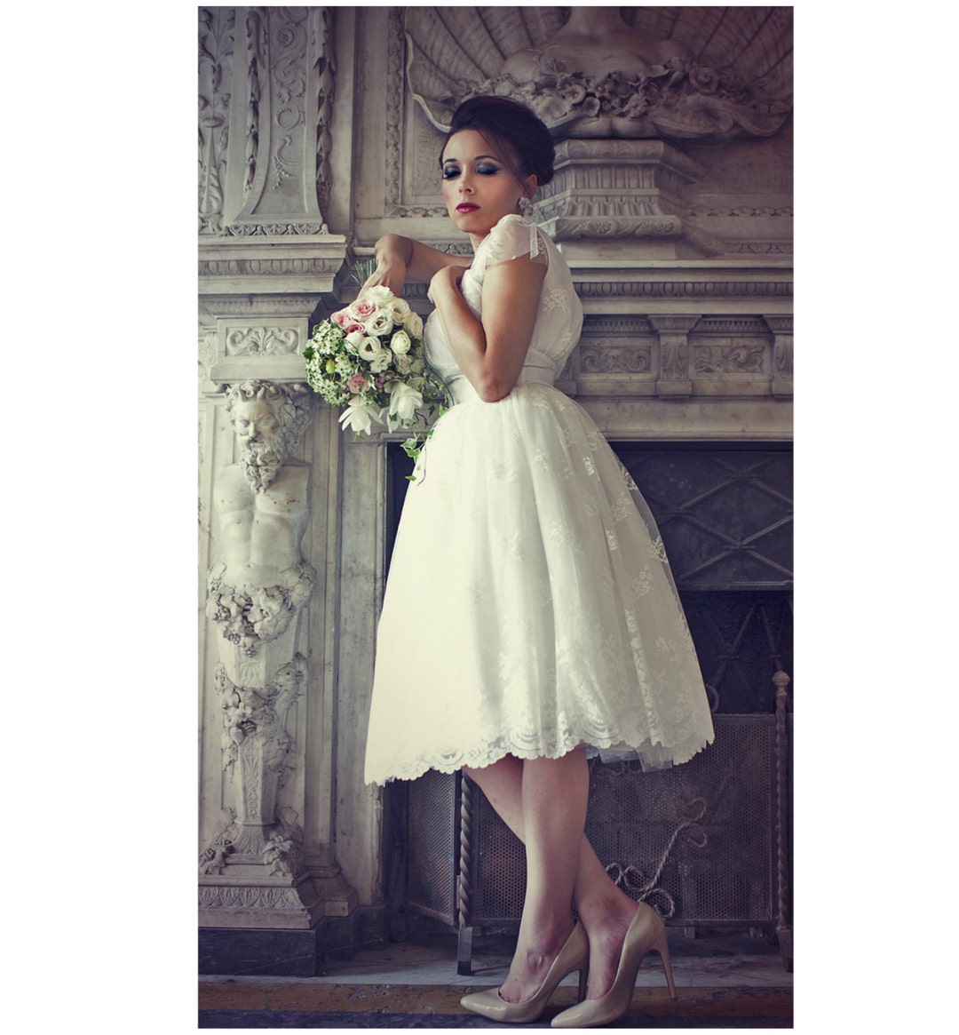 Vestido de Novia de encaje marfil de los años 1950, los años 50