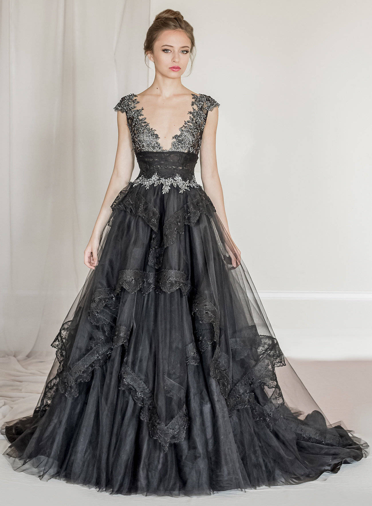 Black Tulle and Lace Evening Gown Black ...