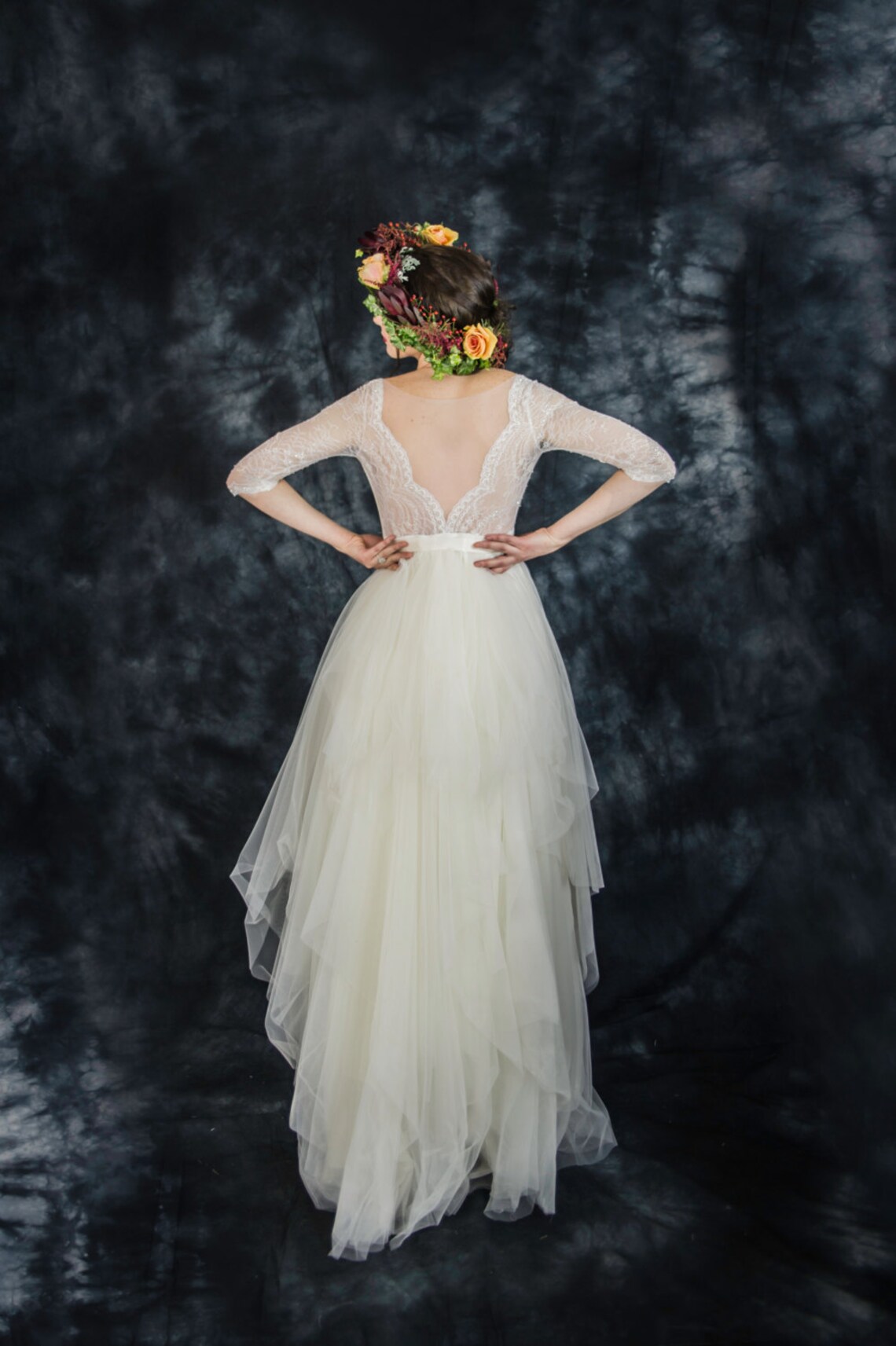 Ivory Open Back Boho Lace Wedding Dress main image 0