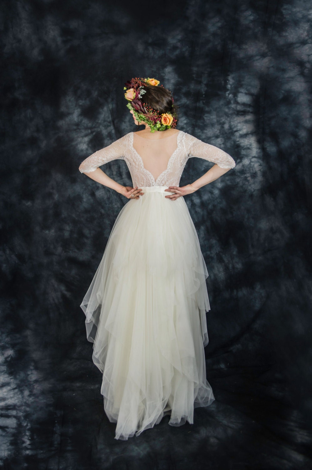 Ivory Open Back Boho Lace Wedding Dress Beautiful Long main image 1