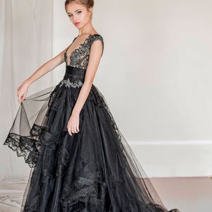 Black Tulle and Lace Evening Gown Black Wedding Dress Black - Etsy
