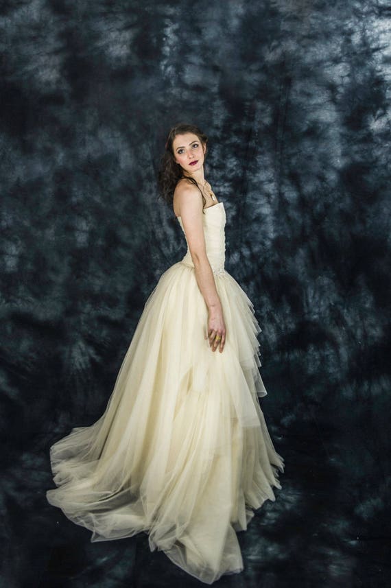 Tulle Wedding Dress in Champagne Color and Strapless Top