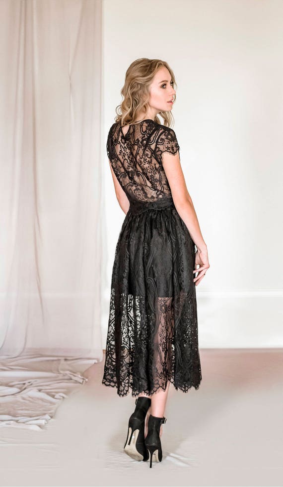 2 Piece Lace Evening Outfit Black Lace Top Black Lace Skirt Lace Prom Dress Lace Bridesmaid Dress Etsy Canada