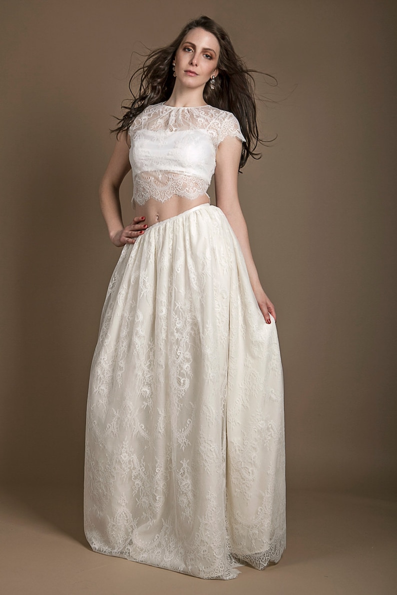 Chantilly Lace Bridal Crop Top, Ivory Lace Bridal Top, Cap Sleeve — free download