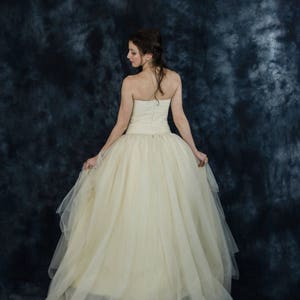 Tulle wedding dress in champagne color and strapless top image 4