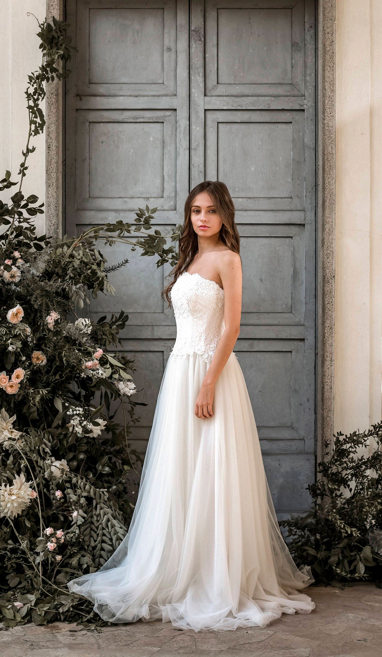 Beaded lace corset wedding gown, tulle wedding dress, tulle wedding gown, lace wedding dress, tulle bridal gown, lace bridal gown