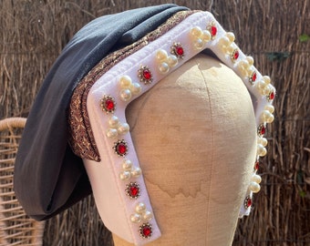 Slight Seconds** - Ruby Handmade Gable/English Hood - Tudor costume headpiece