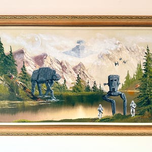 Gran cuadro reciclado de una tienda de segunda mano, enmarcado: escena de paisaje de Star Wars.