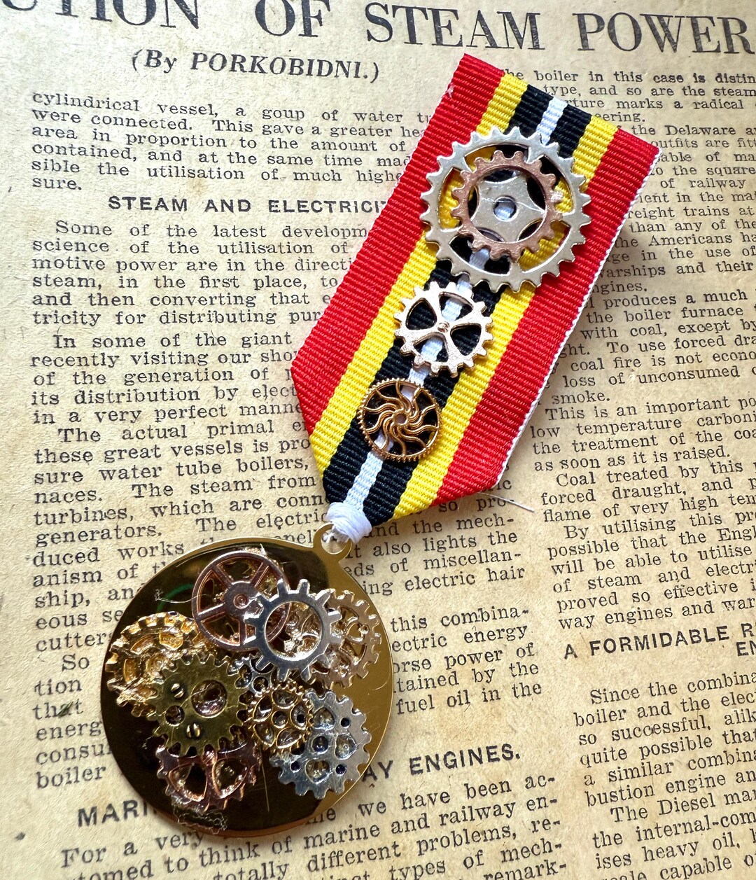 Steampunk Ribbon Handmade Steampunk Medal: Recycled Cogs & Military Ribbon - Etsy