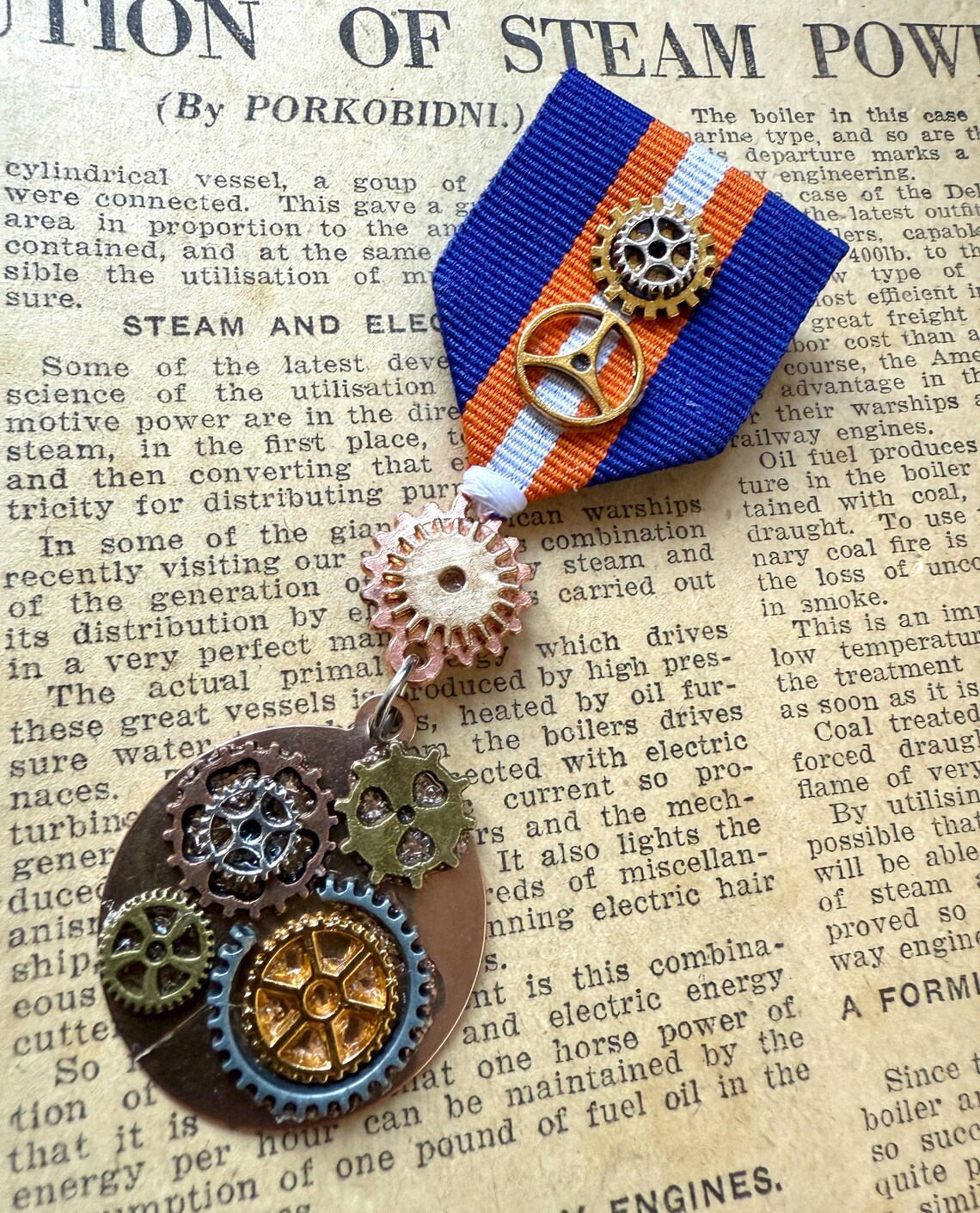 Steampunk Ribbon Handmade Steampunk Medal: Recycled Cogs & Military Ribbon - Etsy