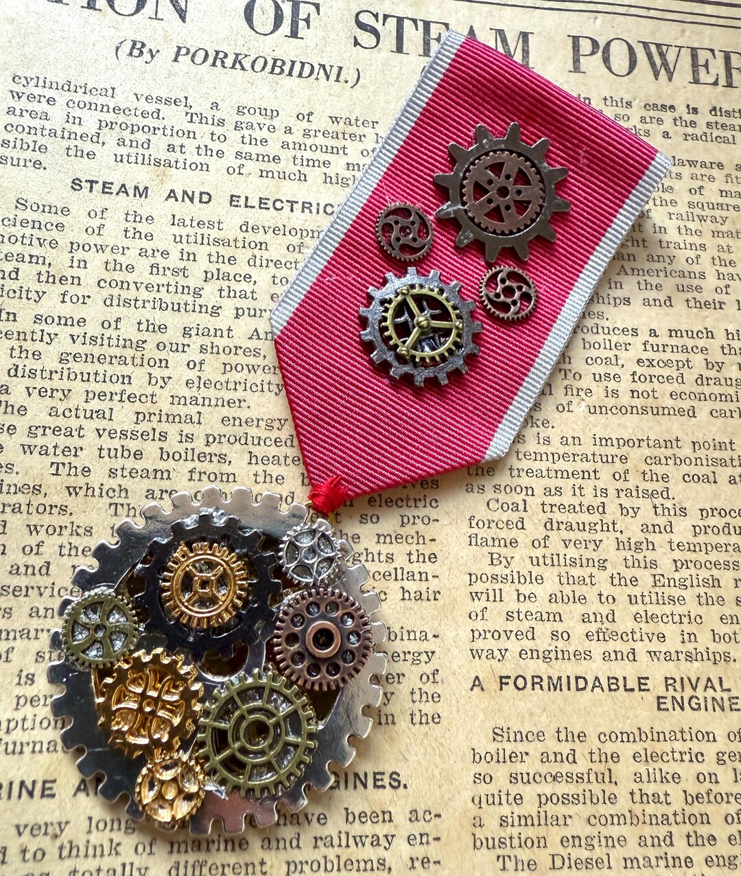 Steampunk Ribbon Handmade Steampunk Medal: Recycled Cogs & Military Ribbon - Etsy