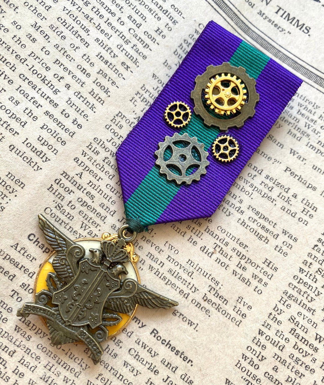 Steampunk Ribbon Handmade Steampunk Medal: Military Ribbon & Metal Cogs - Etsy