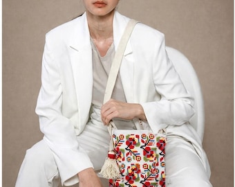 Unique Designer Folk Art Bag, Hand Embroidered Boho Shoulder Purse