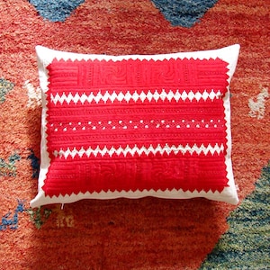 Handmade Red Embroidered Hungarian Needlework Pillow Case, Transylvanian Traditional  Cushion Cover,  Folk Art Gift  20x16 Inch, 51x41cm