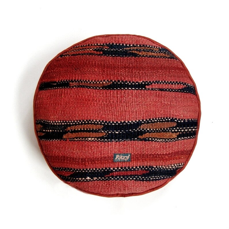 Rust Mini pouf Rustic Round Kilim Cushion Rust Color Pillow image 0