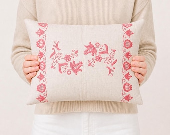 Hungarian Noble Embroidery Pillow Cover: Vintage Folk Art Cushion, 15.5x19 Inch