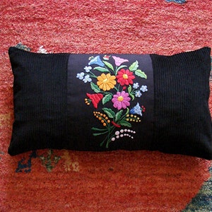 Spring Flower Embroidery &quot;Kalocsa&quot; Colorful Pillowcase, Hungarian Folk Oblong Pillow Case, Traditional Hungarian Gift, 23x13 Inch