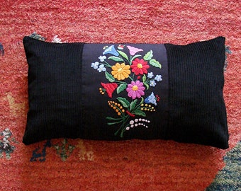 Spring Flower Embroidery "Kalocsa" Colorful Pillowcase, Hungarian Folk Oblong Pillow Case, Traditional Hungarian Gift, 23x13 Inch