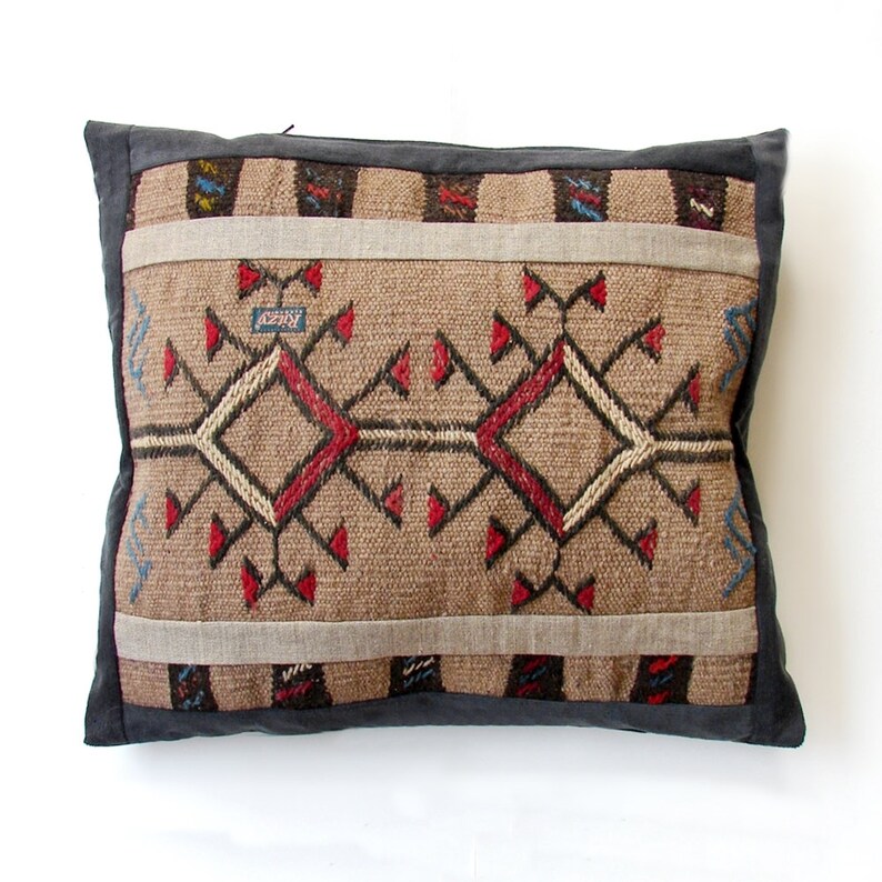 Patchwork Pillow Beige Wool Kilim Mini pouf Bohemian living image 0