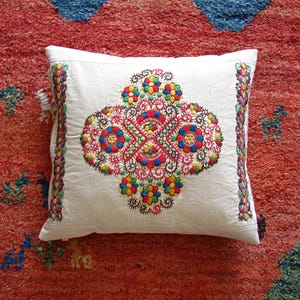 Vintage &quot;Old Buzsak&quot; Pillowcase Handmade With Hungarian Pattern, Hand Embroidered Pillow Case  17x16 Inch, 43x40cm