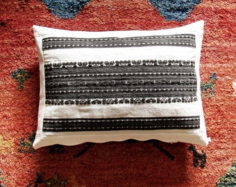 Black and White Hand Woven Embroidered Cushion Cover, Transylvanian Handwoven Pillow Cover, Hungarian Folklore, Folk Art 38x50cm/15x20Inch