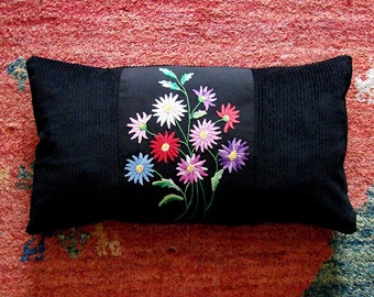 Daisy Embroidery "Kalocsa" Colorful Pillowcase, Hungarian Folk Oblong Pillow Case, Floral Pattern, Traditional Hungarian Gift, 23x13 Inch