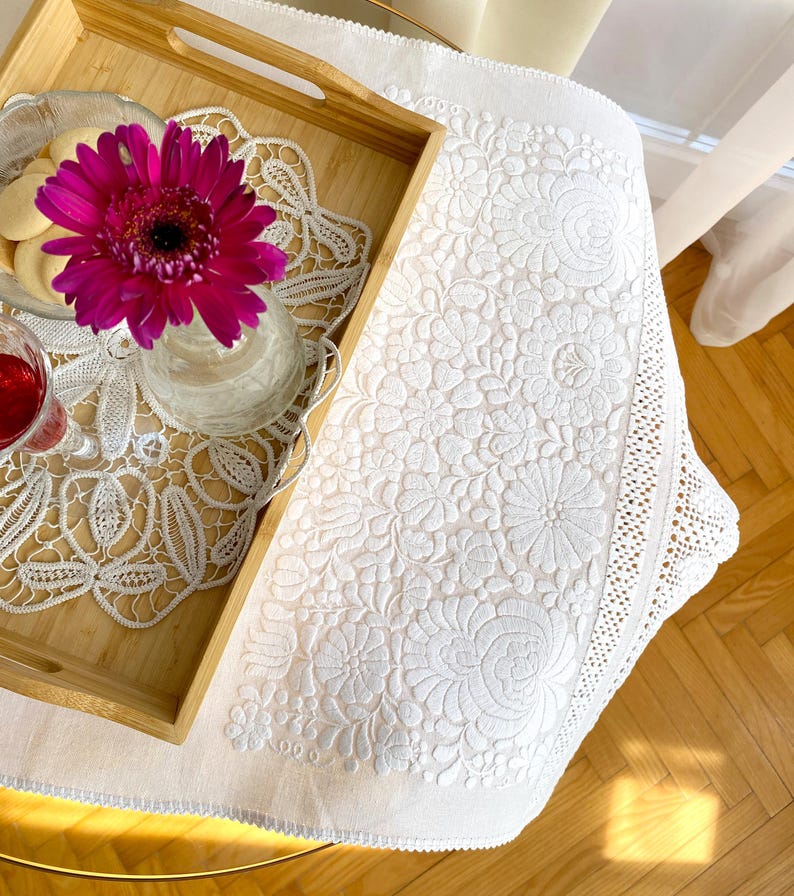 Hand Rummer White-on-white Matyó Embroidery Table Runner – Hand-embroidered ...