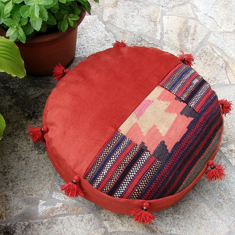 Patchwork Pom Pom Kilim Pouf Big Round Floor Pillow Large image 0