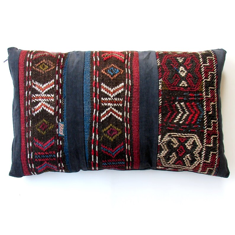 Wool Kilim Patchwork Pillow Tribal Mini pouf Bohemian image 0