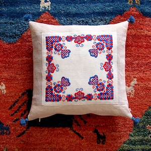 Vintage &quot;Buzsak&quot; Pillowcase Handmade With Hungarian Pattern, Hand Embroidered Pillow Case  17x17 Inch, 43x43cm