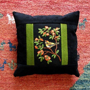 Embroidered Ornithology Needlework Pillow Case, Colorful  Pillowcase /Bird Embroidery, Masterpiece of Hungarian Craftsmanship 16,5x16,5 Inch