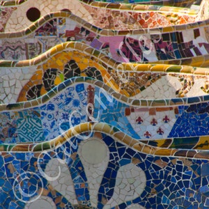 Digital Image Mosaic tiles of Parc Guell. It&#39;s part of the UNESCO World Heritage Site &quot;Works of Gaudi&quot;. Barcelona, Catalonia, Spain