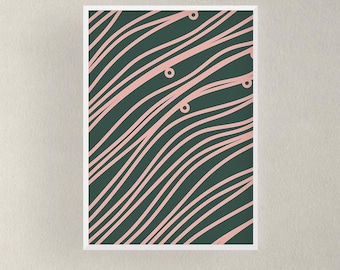 Abstract Line Art Print: Pink & Green Geometric Wall Decor (Digital Download)