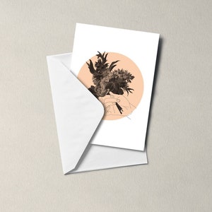 Carte de vœux Circle Flower - Pêche - Rose - blanc à l’intérieur - élégant - anniversaire - design floral, notecard - cadeau - fête des mères / heureux