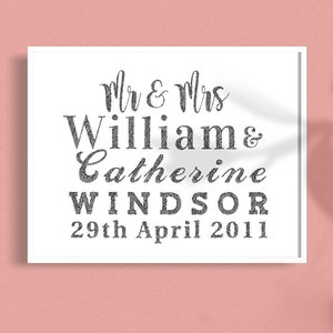 Illustrated Personalized Wedding Typographic Print. Unique personalisation. Anniversary gift. Bridal present. Custom names. Gifts for them image 1