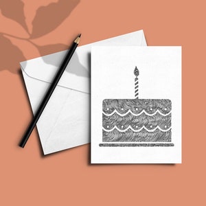 Birthday Cake Card: Hand-drawn Illustration (6x4 size)