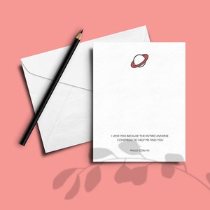 Cartão de saudação Love Universe Quote. 1º aniversário. Casamento. Dia dos namorados. Citação tipográfica. Cartão unissex. Design minimalista moderno. Para ele.
